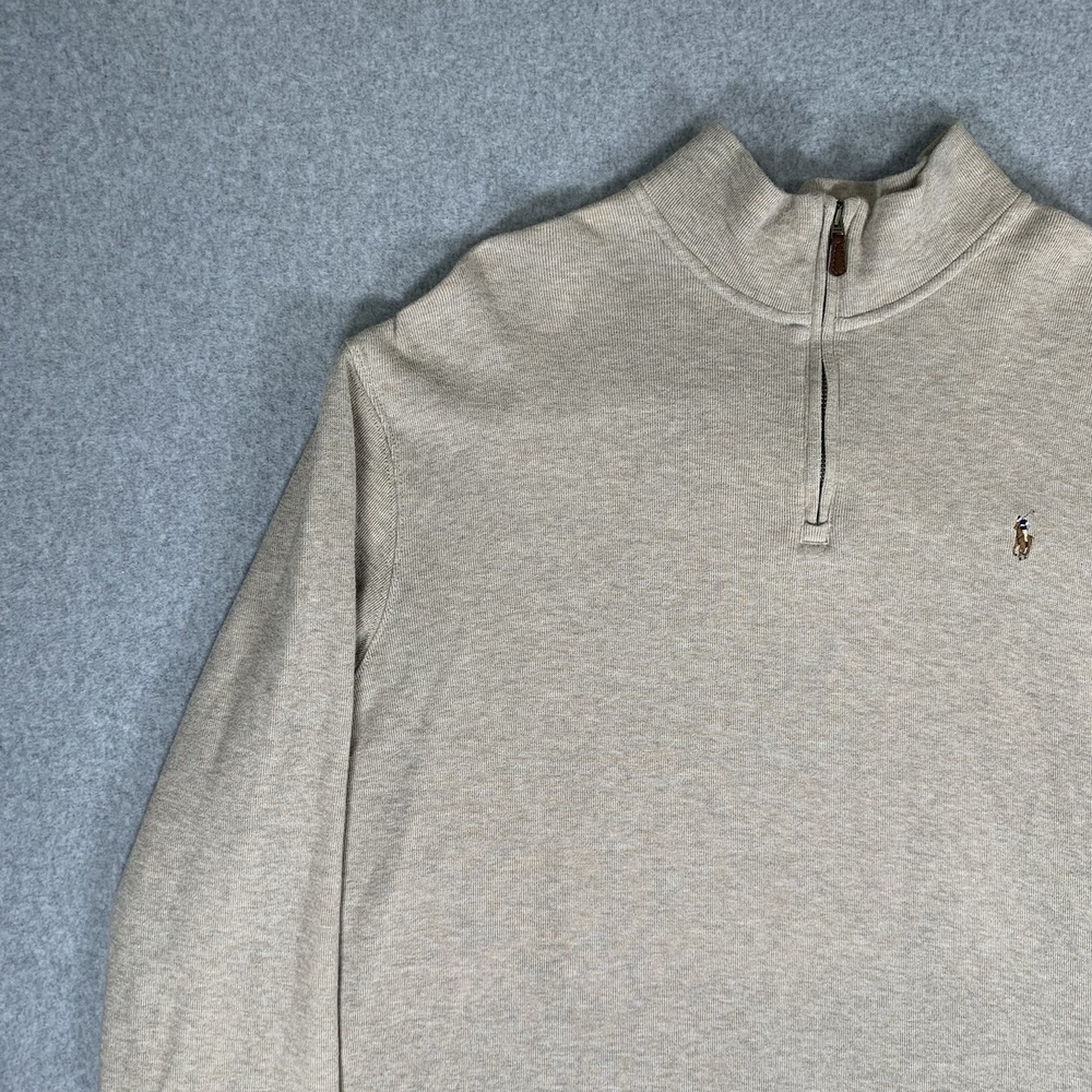 Polo Ralph Lauren Quarter Zip Sweater Mens 2XL Beige Estate Rib Knit Pullover - Picture 3 of 16